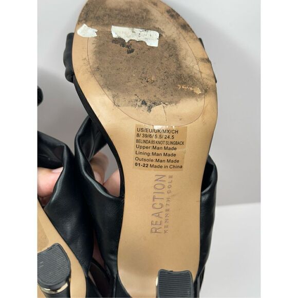Kenneth Cole Sandals Womens Size 8 Black Faux Leather Slingback Knot Heels - Picture 9 of 10